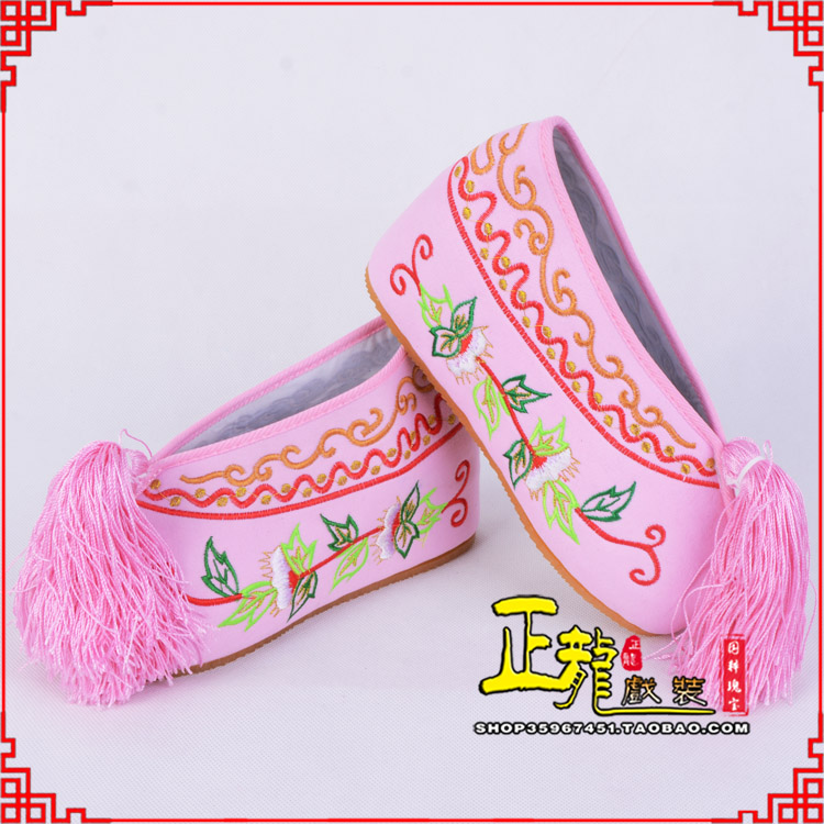 民乐花旦鞋女绣花彩鞋 舒适款草花内高彩鞋